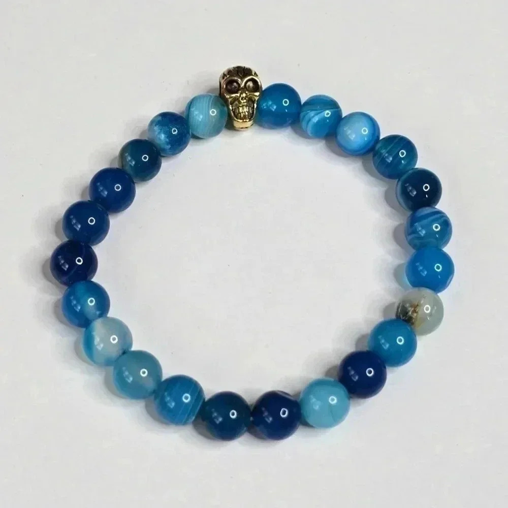 Blue Bead Gold Skull Bracelet‎ Fashion Jewelry NWT